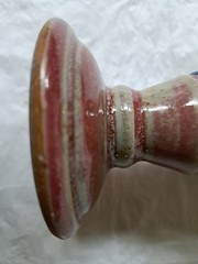 6″ Studio Pottery Chalice Goblet, Red & Green Glaze, Blue Slip-Dots