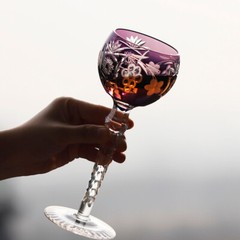Edo kiriko Bohemian/Cezch Goblet Hand Cut To Purple 6.5oz Gift Pack Stemware