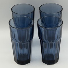 4 Libbey Duratuff Gibraltar Dusky Blue Paneled Tumbler Cooler Drinking Glasses