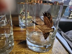 4 Waterfowl Raedeke Whiskey Old Fashioned Glasses VTG Gold Rim Ducks Mallard