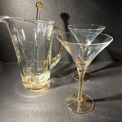 KROSNO Poland Glass Pitcher with Stirrer & 2 Martini Glasses Set