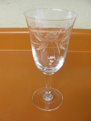 Vintage Crystal Etched Flower/Leaves -Smooth Stem-Wine/Water Goblets-Set of 5