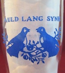 5 VINTAGE RARE NEW YEAR AULD LANG SYNE BEVERAGE GLASS ES BIRDS SWANKY HIGH BALL