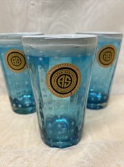 Handblown Turquoise With White Dots Drinking Glass Aaron Sanchez New With Label