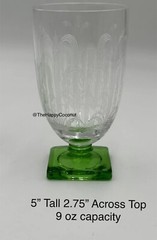 3 FOSTORIA FOUNTAIN GREEN DRINKING GLASSES GOBLETS GREEN SQUARE BASE 1920s RARE