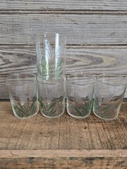 Set Of 5 Vintage FEDERAL GLASS 3″ Juice Glasses With Etched Wheat Design