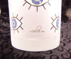 Culver Glass Old Fashion Drinking Glass frosted blue Evil Eye Barware