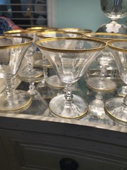 8- GLASTONBURY LOTUS Gold Encrusted RAMBLER ROSE GOKD Optic Cordials 4.5” Tall