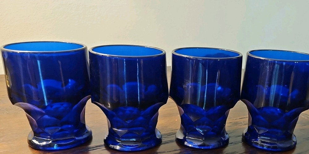 Vintage Viking Georgian Cobalt Blue Glass Footed Water Goblets Lot of 4