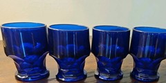 Vintage Viking Georgian Cobalt Blue Glass Footed Water Goblets Lot of 4