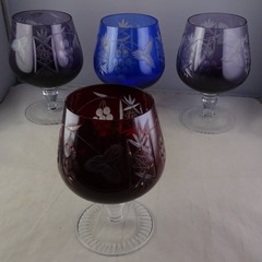 Four Hortensia Bohemian Cut to Clear Glass Brandy Snifters – Excellent Condition