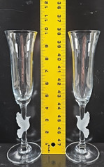 2) Gorham Amore Dove Fluted Champagne Glass Set Elegant Clear Frost Stemware Lot