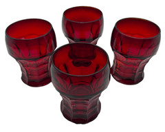 Vintage Set Of 4 Viking Ruby Red Georgian Honeycomb Flat Tumbler 4″ Tall