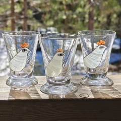 Tapio Wirkkala Iittala 1940s handpainted rooster and chicken shot glasses
