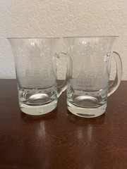 Vintage Tuscany Collection Beer Mugs Blown Glass Etched Clipper Ship Set Of 2