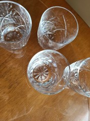 Vtg 4 Stunning Heavy Cut Crystal Low Ball Whiskey Rocks Glass Swirl Cross Star