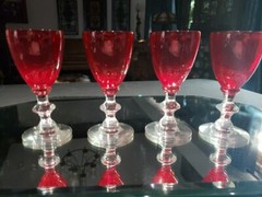 (4) small Wine glasses 4-3/4″, Crystal Morgantown Spanish Red Clear Radiant Ruby