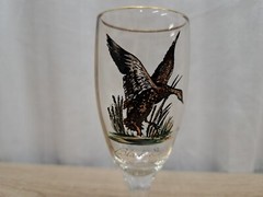 VTG 1950’s Carwin Cordial Glass Painted Wild Game «BLACK DUCK» Gold Rim