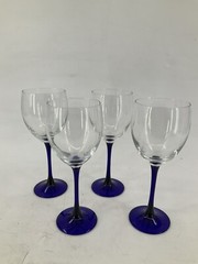 Cristal d’Arques-Durand Neptune Set of 4 Wine Glass Water Goblet Cobalt Blue