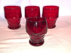 Four Ruby Red Georgian Tumblers Depression Glass