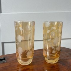 Vintage Glass Peach Luster Set Of Two Drinking Glasses MCM