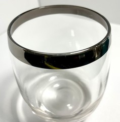 MCM Dorothy Thorpe SILVER Platinum Rim ROLY POLY stemless wineGlass ROCK,TUMBLER