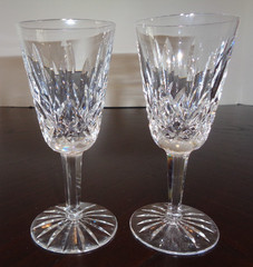 PAIR OF WATERFORD HAND CUT CRYSTAL SHERRY GLASSES-LISMORE PATTERN-IRELAND