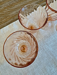 4- Cristal D’Arques Durand Rosaline Pink Swirl Goblets Stamped France 6 3/8