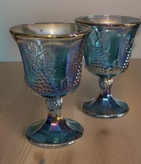 Vintage FOUR Indiana Glass Blue Carnival “Harvest Grape” Goblets Made In USA