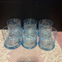 Vintage Wheel Cut Ice Blue Old Fashion Glasses-Heavy Bottom-Set Of 6