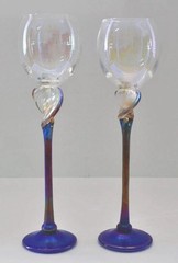 Pair of Bri’oni Hand Made Signed Numbered 12.5” Iridescent Wine Glass EXCELLENT