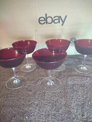 vintage ruby red wine glasses Set Of 5, five inches tall 4 inches across top