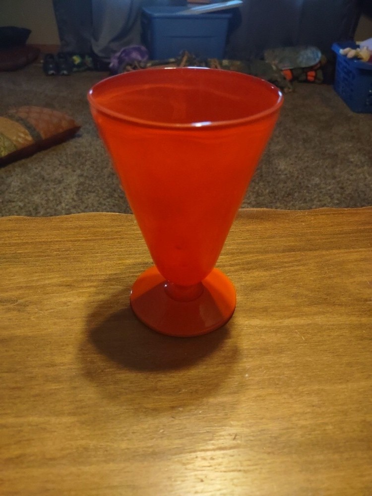 Anchor Hocking Fire King Rainbow Fired On Orange 5 1/4″ Footed Tumbler