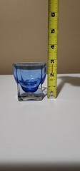 Blue Heavy Glass Shot Glass 2.75″ Tall Square Base Weighted Barware Modern