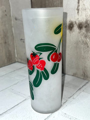 Vintage Tall Federal Frosted Glass Tumbler, Pop Barware 1960’s, Fruit Design