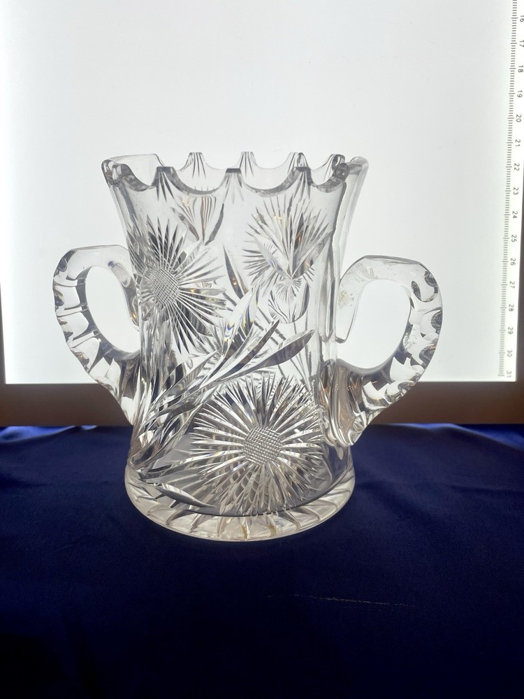 American Brilliant Period ABP Cut Glass 2 Handled Floral Loving Cup