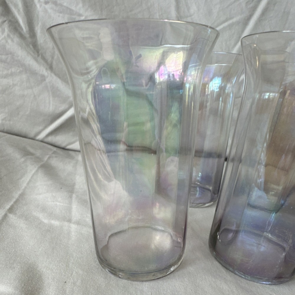 Set of 7 Iridescent Clear Glass Tumbler Glasses, Round Shape, Glossy Finish