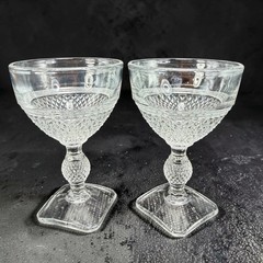 Cambridge MOUNT VERNON Clear Glass Diamond Point Goblets Square Base Set 2 Cups