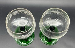 French Luminarc Emerald Green Beehive Stem Grape Etch Coordinating Wine Glasses