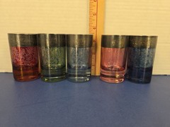 Set of 5 Interglass of Italy Multicolor Etched Tumbler Glasses w/ Silver Band