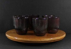 Unique Vintage Set of 6 Ridged Cranberry Red Roly Poly Cocktail Glasses 11 oz.