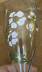 PAIR PERRIER JOUET CHAMPAGNE FLUTES PINK FLORAL CRYSTAL STEMWARE 7.6”H ,FRANCE