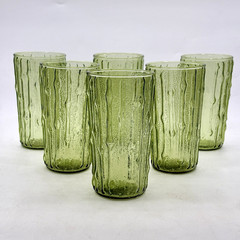 6 Anchor Hocking Tahiti Bamboo Avocado Green Tumblers – 5.25″ H MCM Excellent