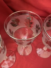 Libbey WATER GOBLET Set 4 Vintage Frosted Glass Silver Leaves Retro 7 1/4″ tall