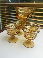 Fostoria Jamestown Swirl Amber 4 1/4” Champagne Sherbert footed Glasses, x 6