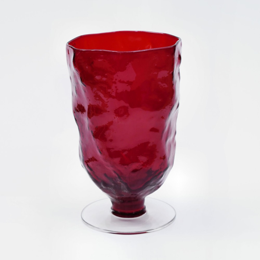 Vintage 1962 Morgantown Ruby Red Crinkle Footed Ice Tea Glass Stem # 1962