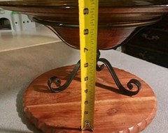 Large Amber Glass Fruit Bowl On Footed Metal Stand Tabletop Center Piece 17.75″