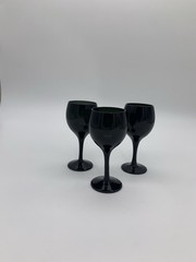 Set Of 3 Black Transparent Green Vtg. Cordial After Dinner Stemware Glasses 2 Oz