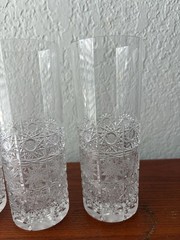 4 Vintage Hobstar Clear Elegant Cut Crystal Highball Tumblers / Water Glasses