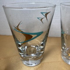 Vintage MCM Cocktail Drinking Glasses Atomic Design Gold Turquoise Set 5